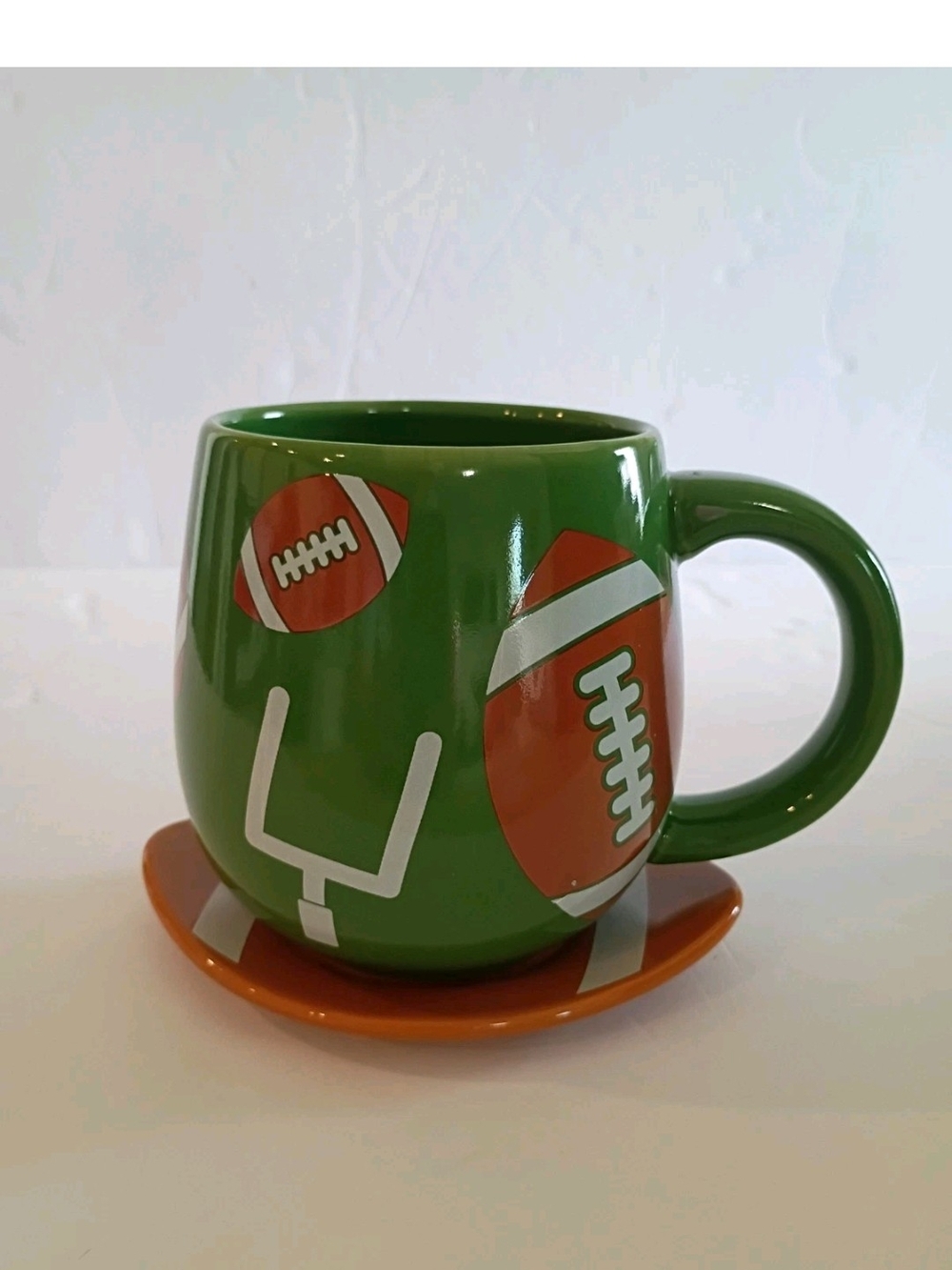 Temptations by Tara Football Fieldgoal Gameday 18oz Ceramic Mug And Saucer Rare